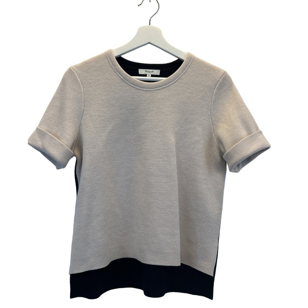 Madewell Sweater Womens M Cream Black Colorblock Tight Knit